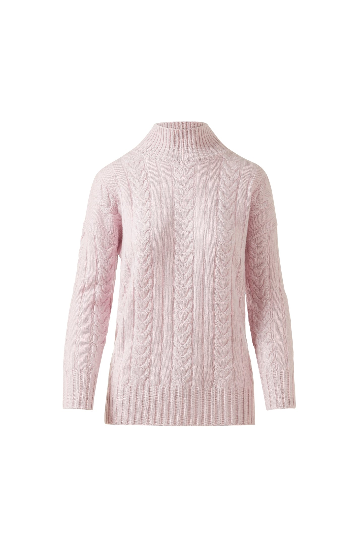 Luxe Cable Funnel Cashmere Sweater in Ballet Pink by Kinross
