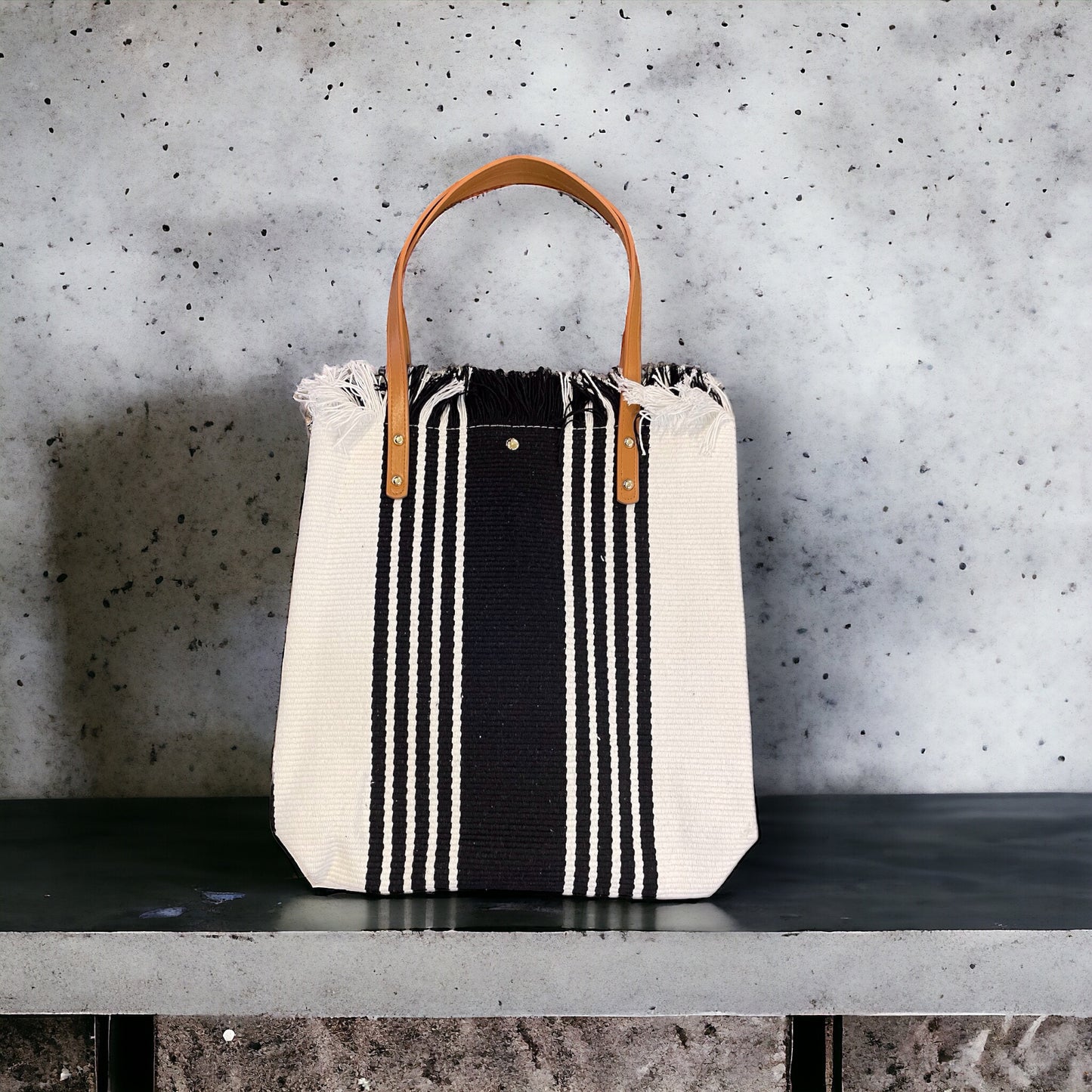 Black and White striped Tote Bag by b and c bags