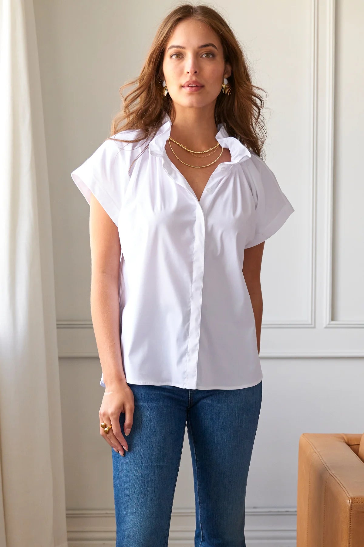 Jenny Top Solid Silky Poplin in White by Finley