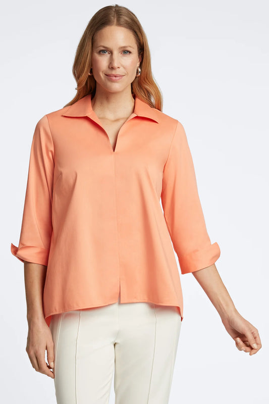 Agnes No Iron Stretch Sateen Shirt in Melon by Foxcroft