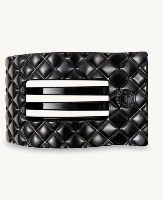 Jet Black Quilted Medium Flat Rectangle Hair Clip