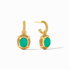 Cabochon Hoop & Charm Earring in Gold Iridescent Emerald Green