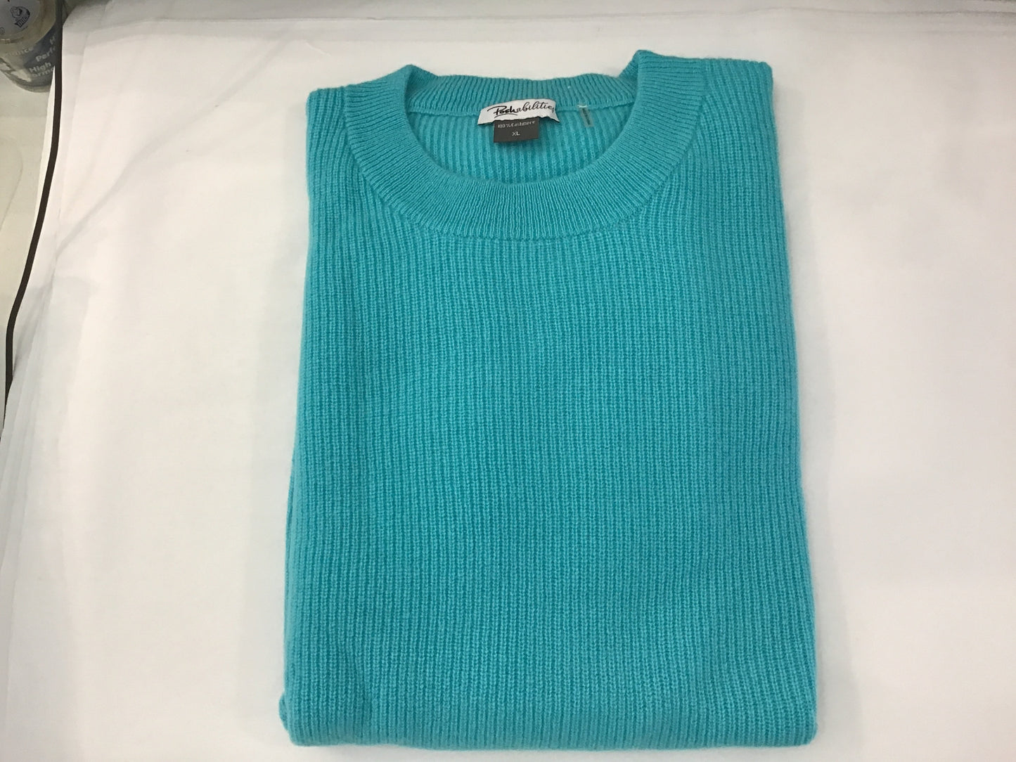 100% Cashmere Crew Shaker Sweater in Turquoise by Pure Amici