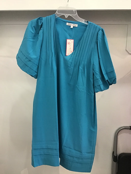 Pleated Puff Dress in Teal by Joy Joy