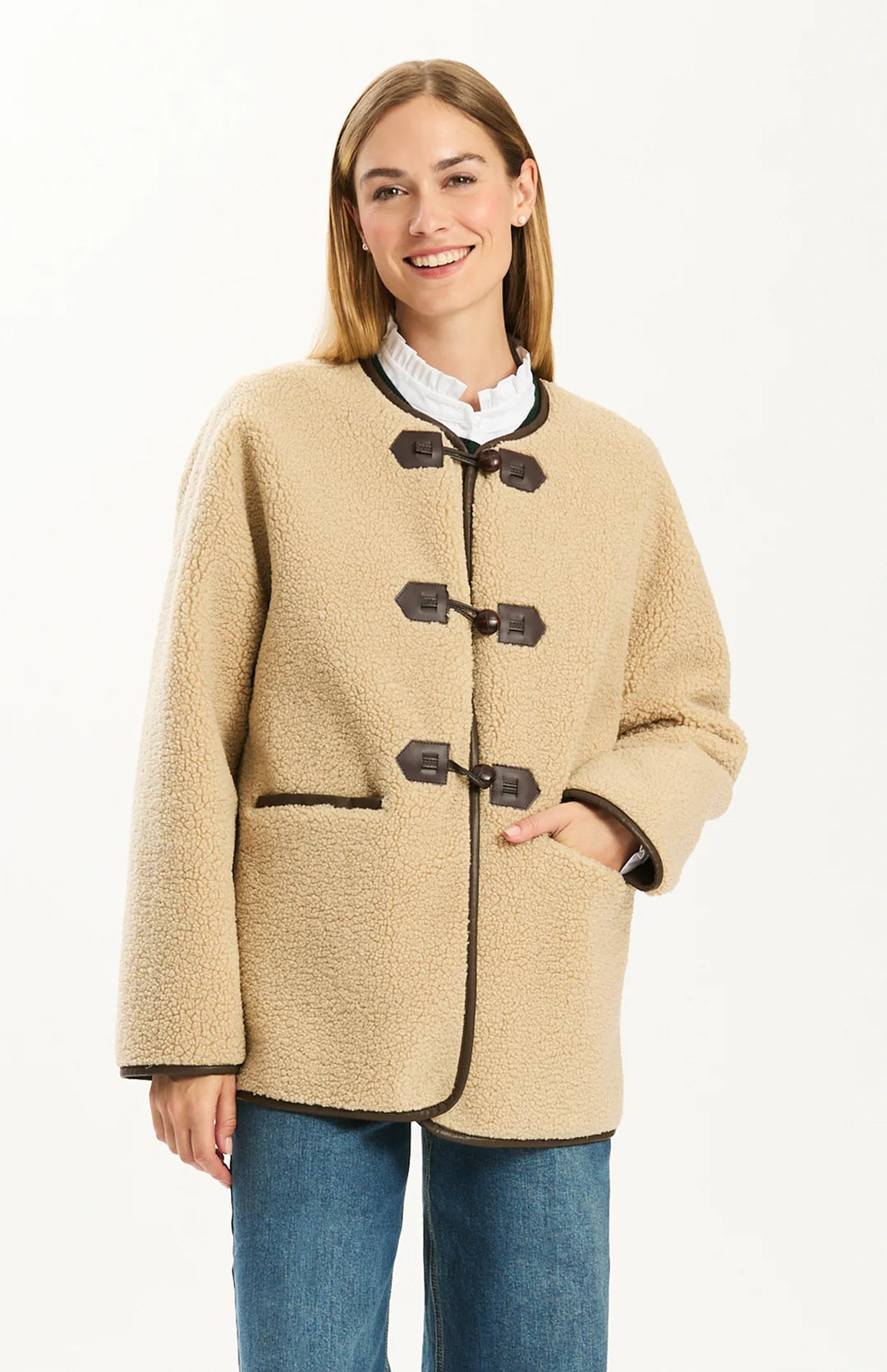 Corinna Sherpa Jacket in Iced Coffee by Tyler Boe