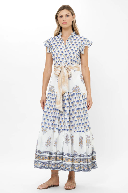 Ruffle Collar Button Maxi Lotus Navy