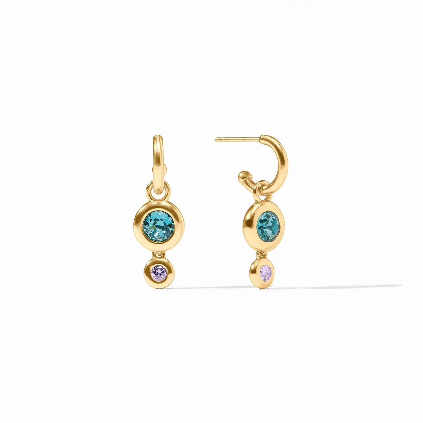 Rainbow Duo Hoop and Charm Earrings in Blue Twilight Gold by Julie Vos
