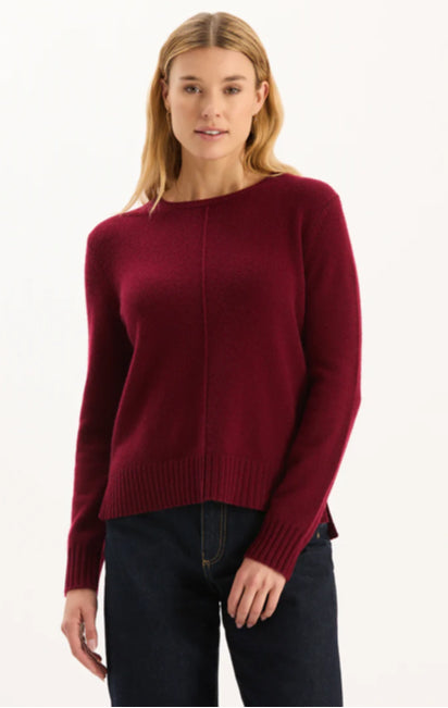 Asha Cashmere Center Stitch Sweater in Crimson by Tyler Boe