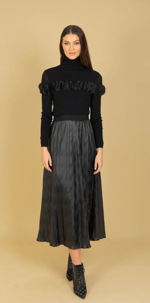 Pleated Midi Skirt in Black by Jessie Liu