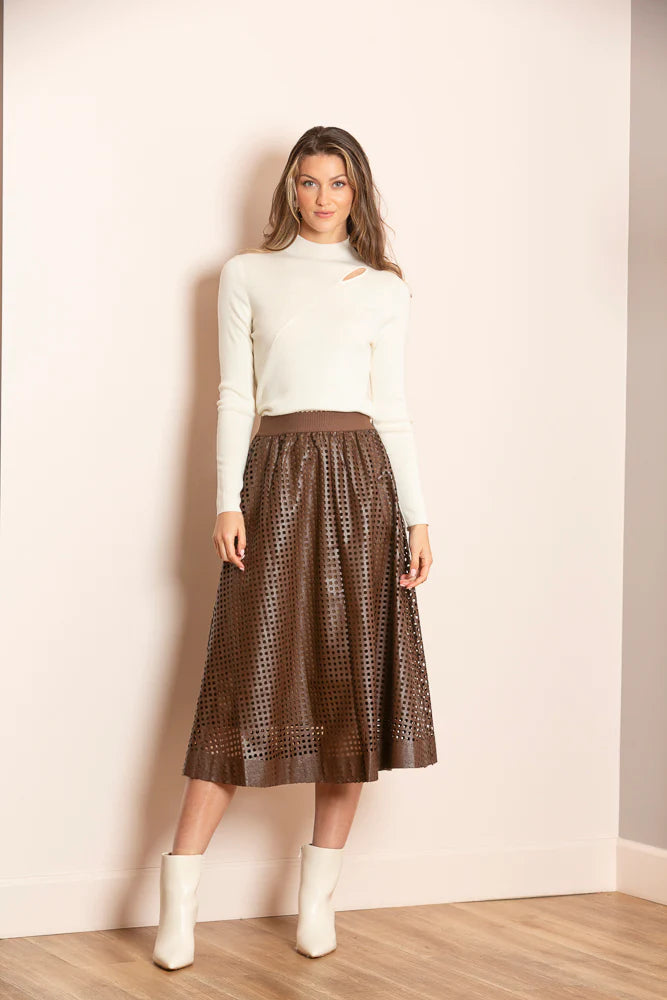 Mabel Mock Neck Cut Out Knit Top in Ivory by Jessie Liu