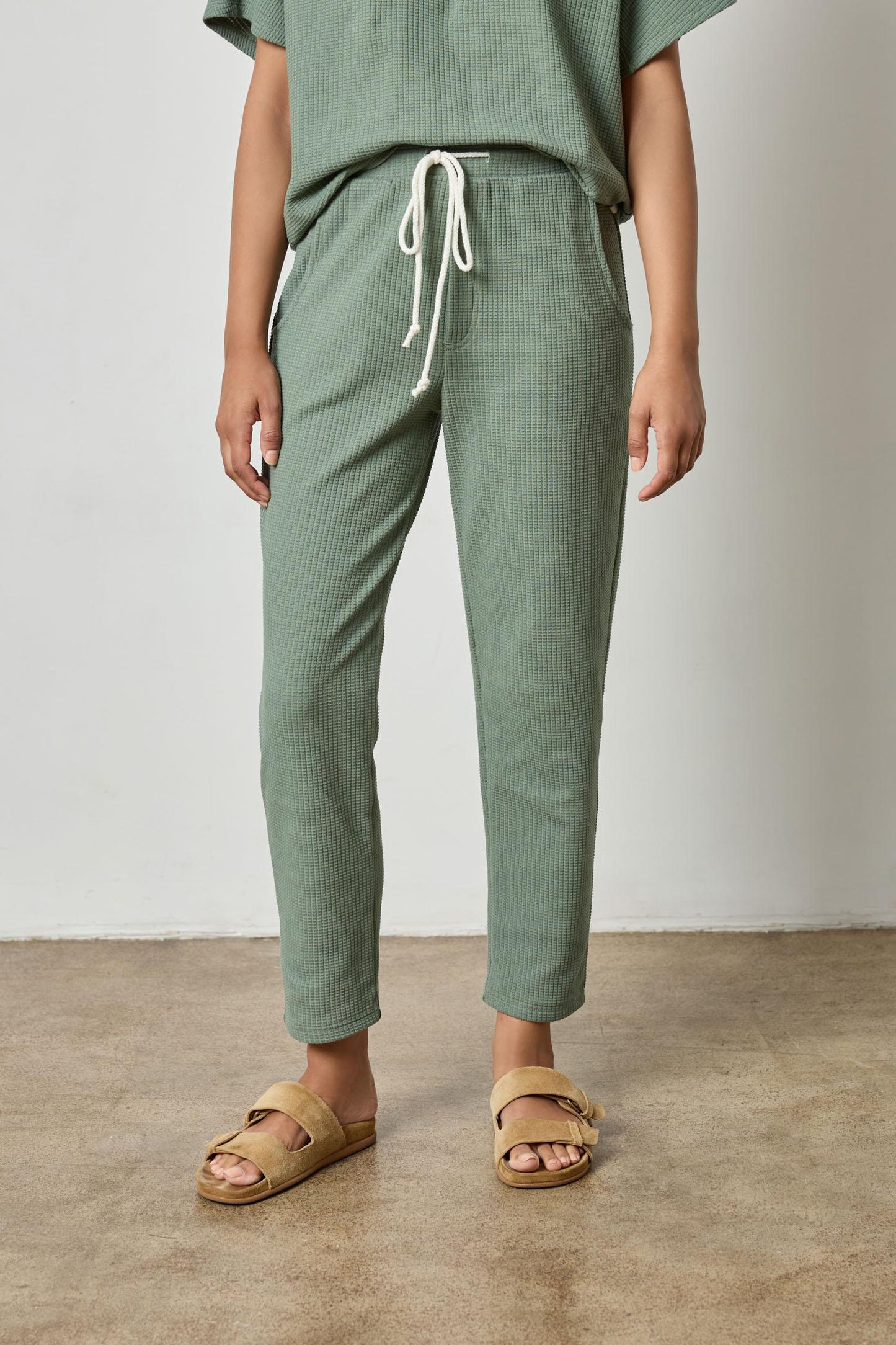 Drawcord Waffle Pant in Seagrass by Lilla P