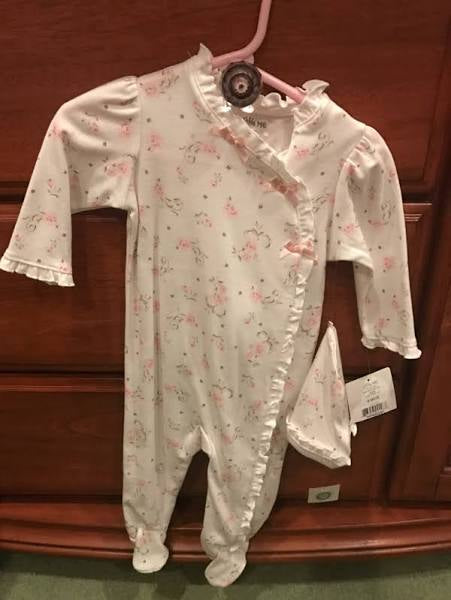 Ivory Print Footies With Hat by Little Me