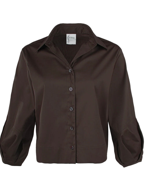 Crop Emmy Shirt in Chocolate Solid Silky Poplin by Finley