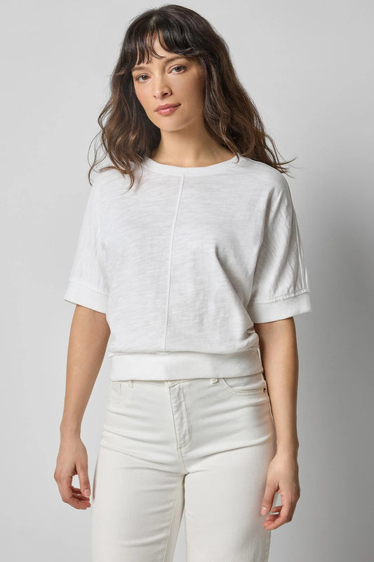 Rib Trim Short Sleeve Tee in White by Lilla P