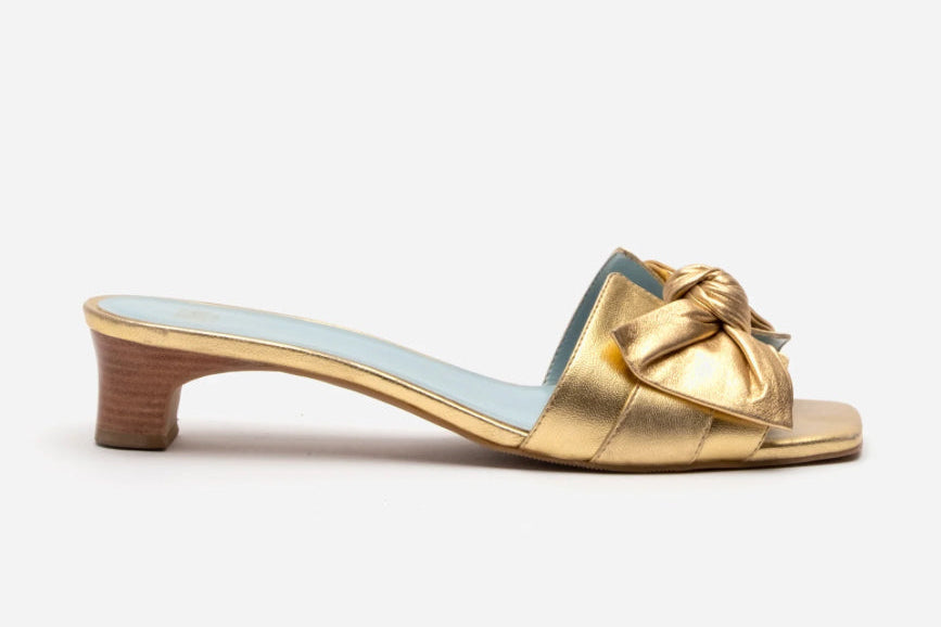 Sandy Slide Heel Soft Glove Nappa Platin in Gold by Frances Valentine