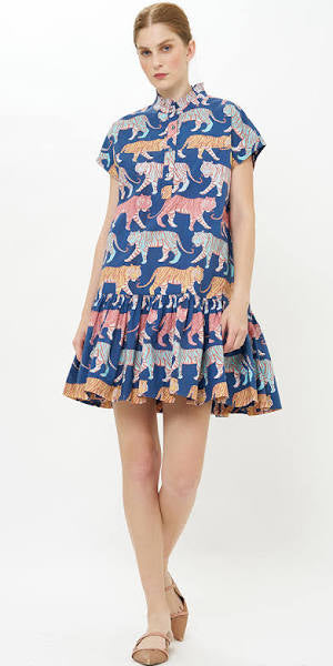 Raj Navy Collared Shirt Dress