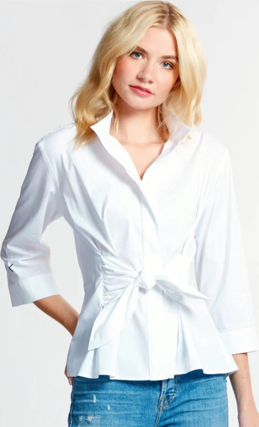 3/4 Sleeve Rocky Shirt Solid Silky Poplin in White by Finley