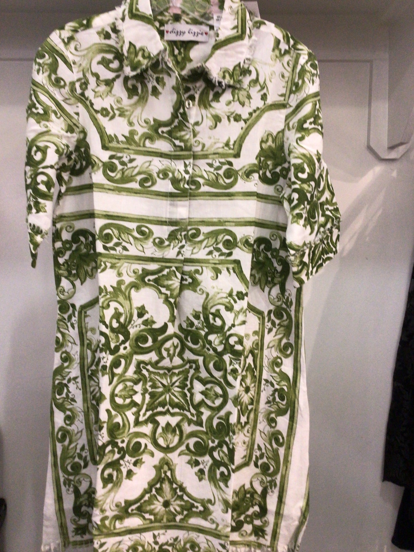 Chatham Dress Green White Tile Print Shirt by Dizzy Lizzie