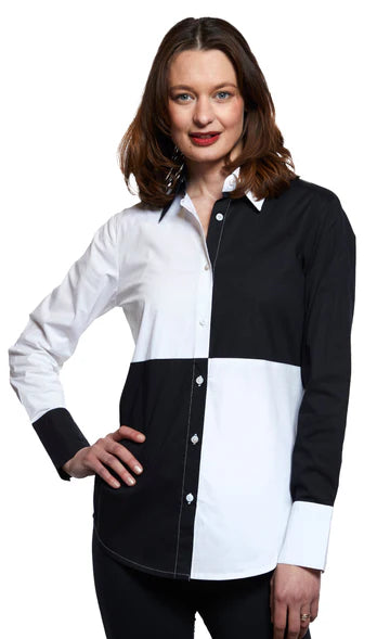 West Side Black and White Color Block Shirt by Dizzy Lizzie