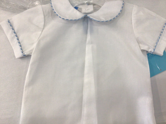 Boys White Shirt with Light Blue Gingham Piping by Anavini