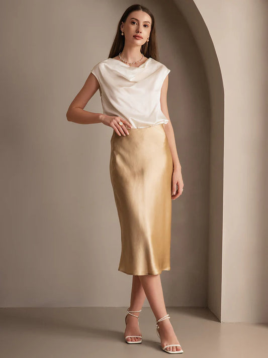 Silky Slip Skirt in Champagne by Milio Milano