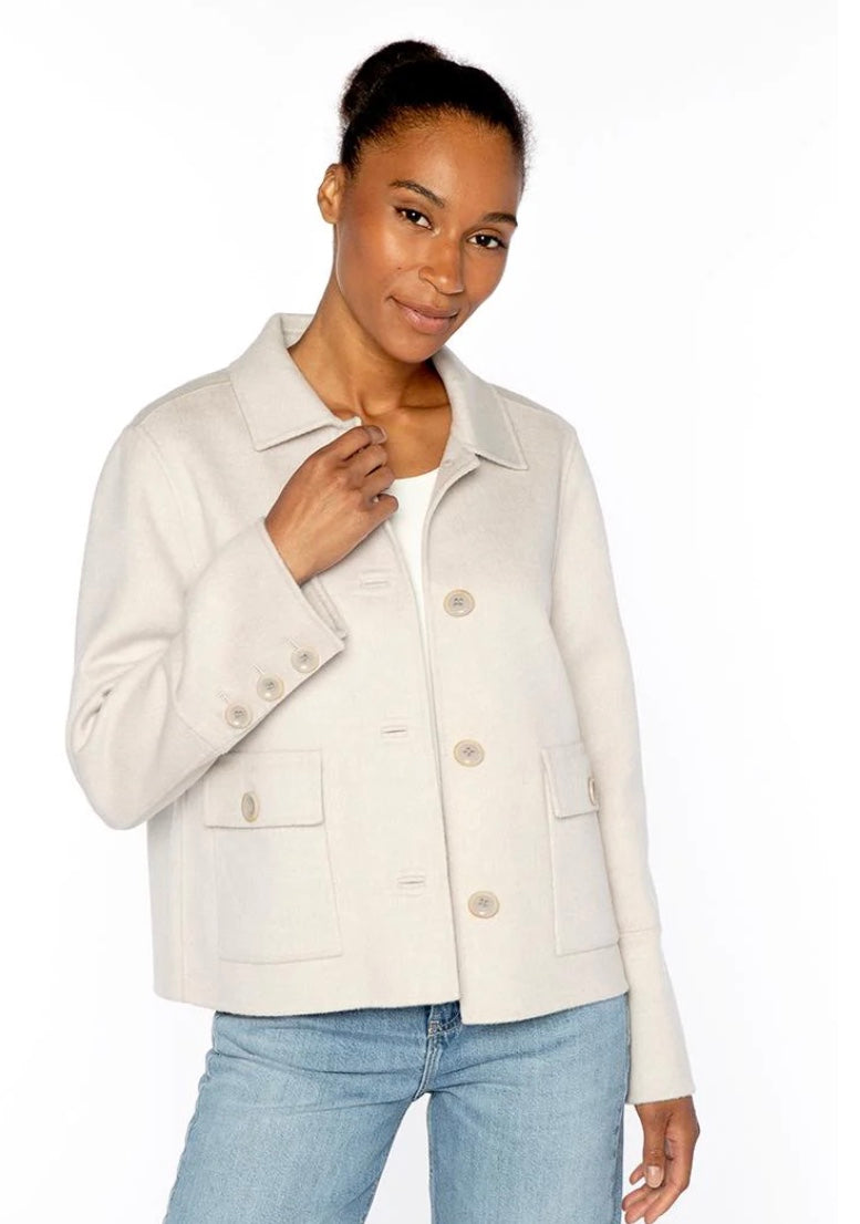 Pleat Back Short Cashmere Coat in Birch by Kinross