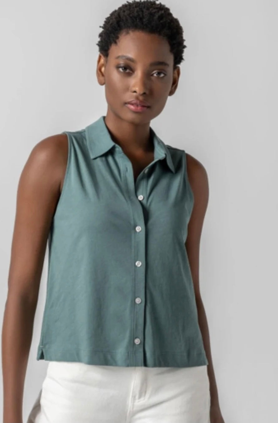 Sleeveless Button Down Shirt in Vine by Lilla P