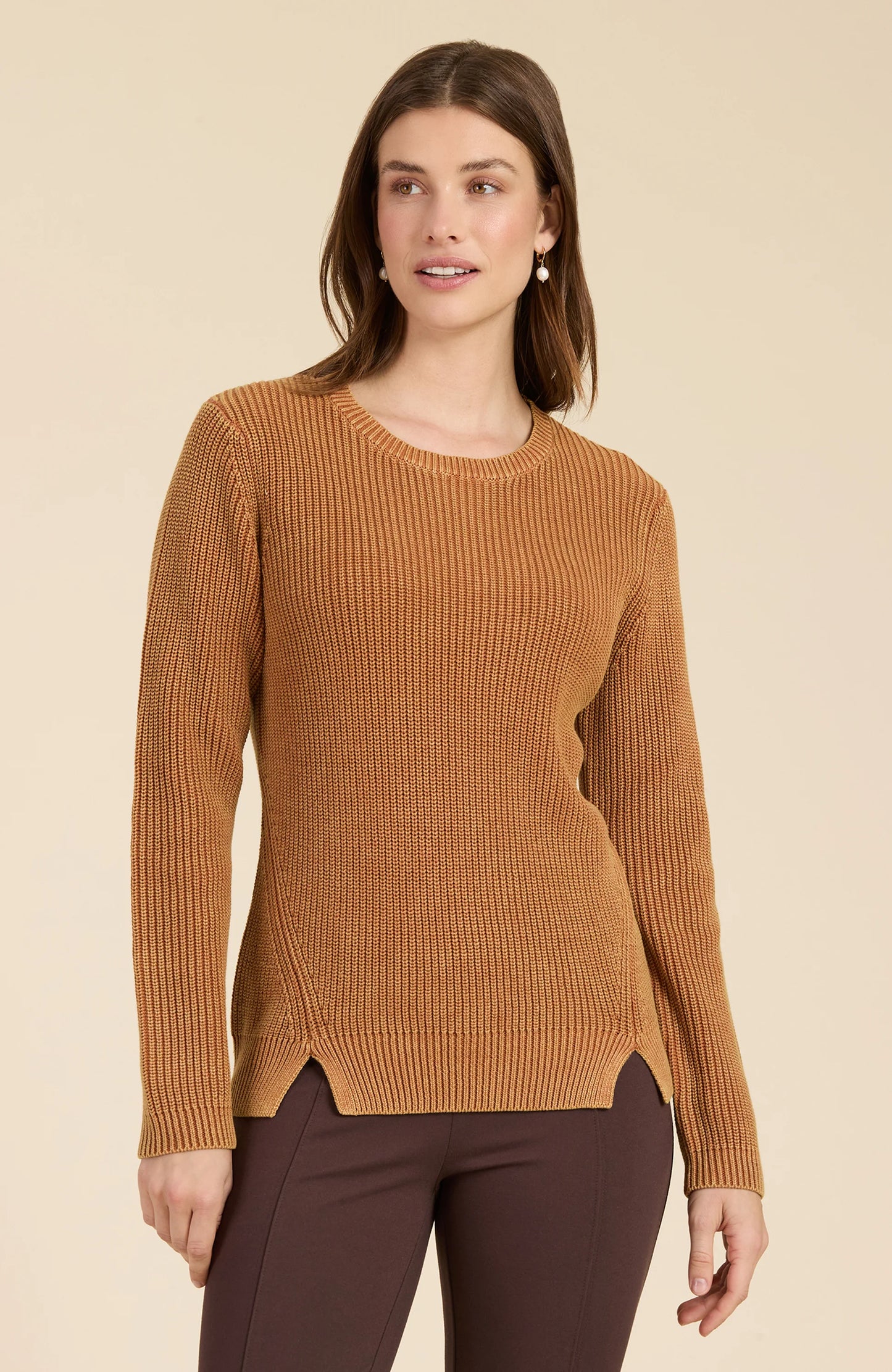 Chestnut Mineral Washed Cotton Crew Neck Sweater by Tyler Boe