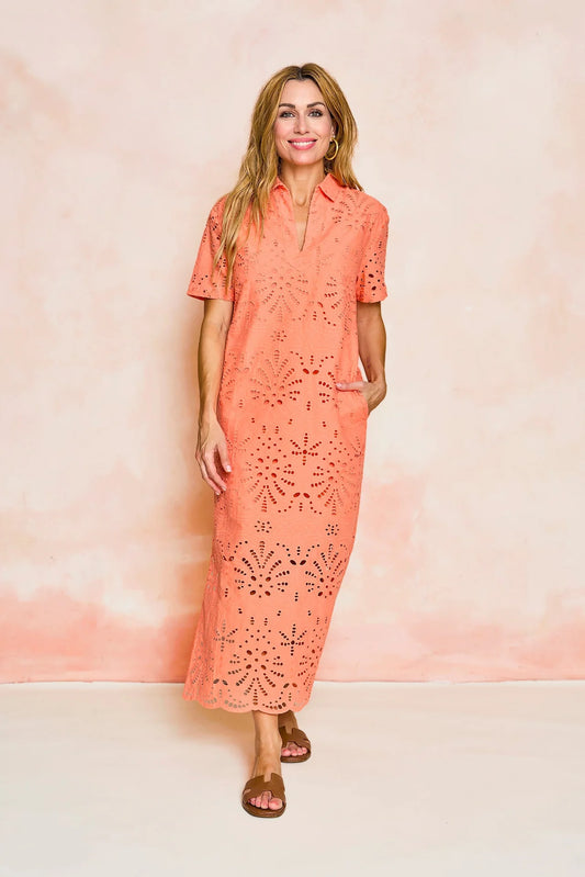M Reese Dress in Melon Glow Eyelet by Sheridan French