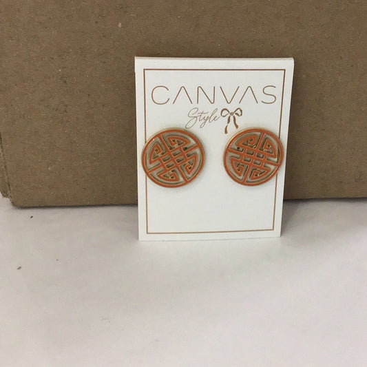 Aria Game Day Greek Keys Enamel Stud Earrings in Orange by Canvas