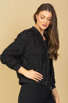 Textured Bomber Jacket in Black