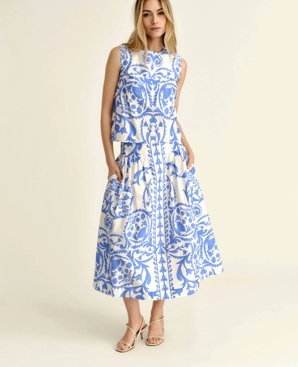 Linda Top in Faraway Print-Provence Blue by Cartolina