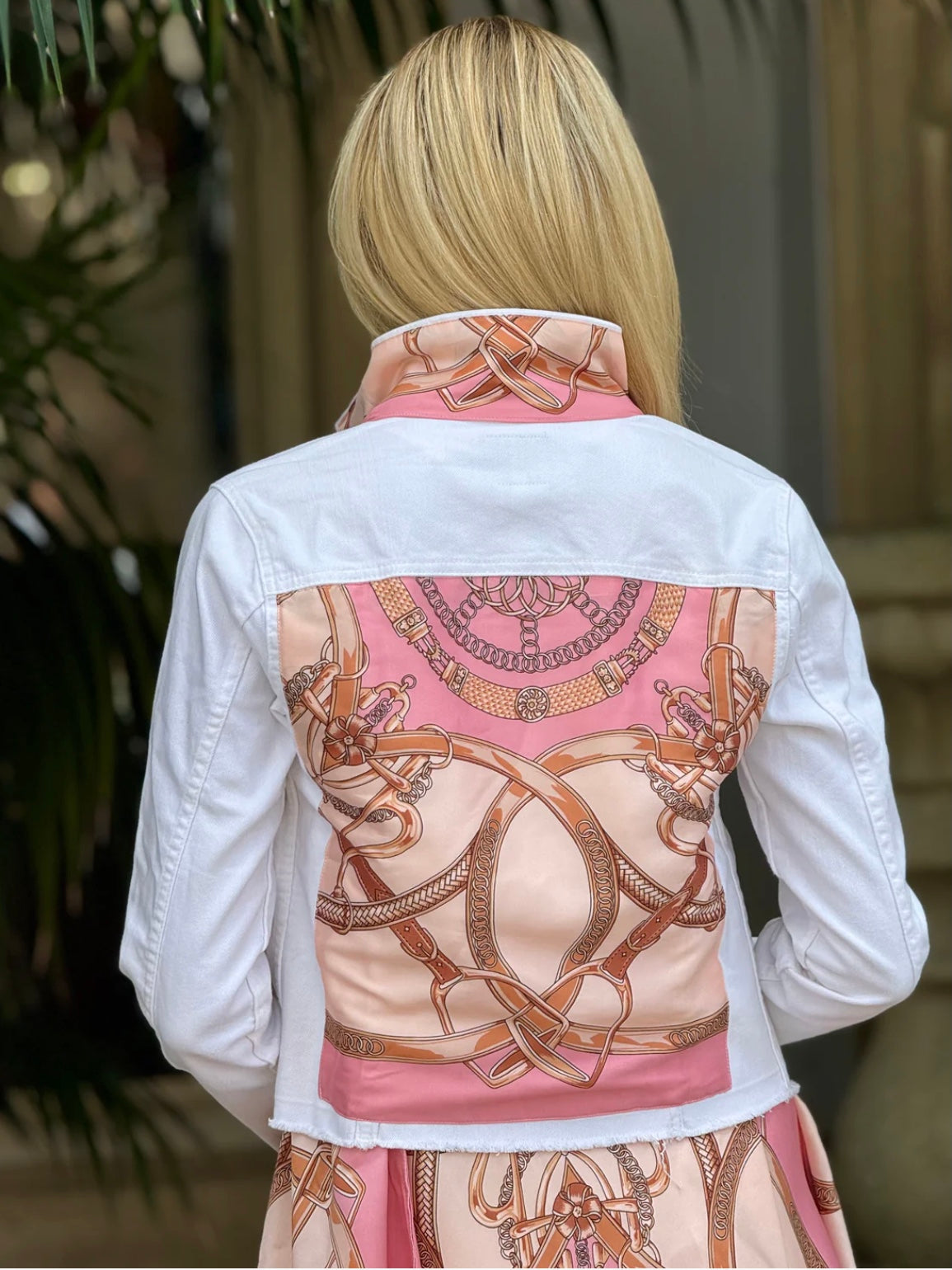 The White Denim Jacket / PinkStirrup by Stacey Bradley