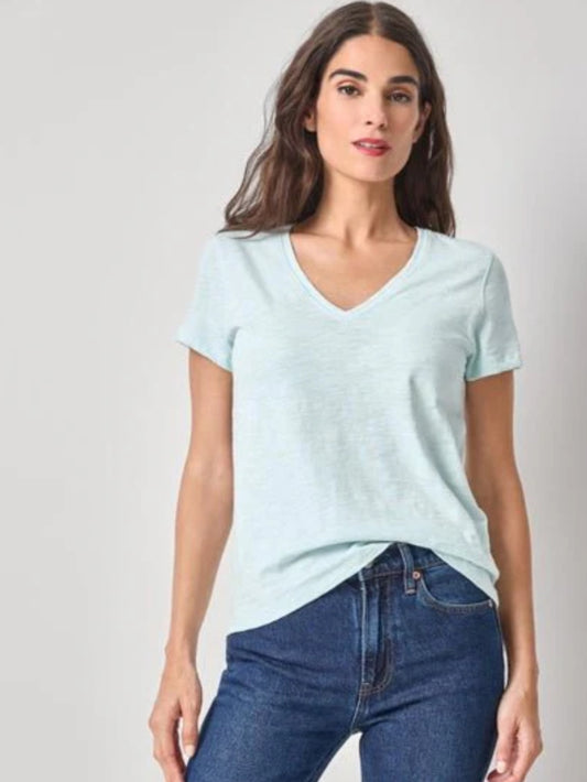 V Neck Short Sleeve Back Seam Tee in Seabreeze by Lilla P