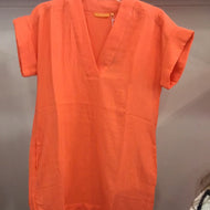 V-Neck Roll Sleeve Mini Dress in Bahama Orange by Oliphant