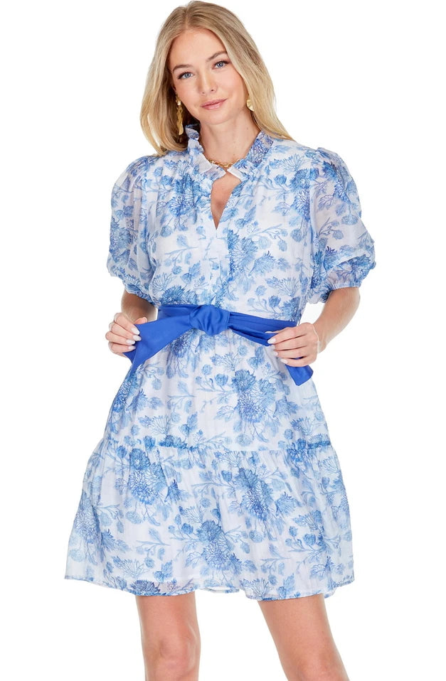 Puff Sleeve Tiered Dress in Porcelain by Joy Joy