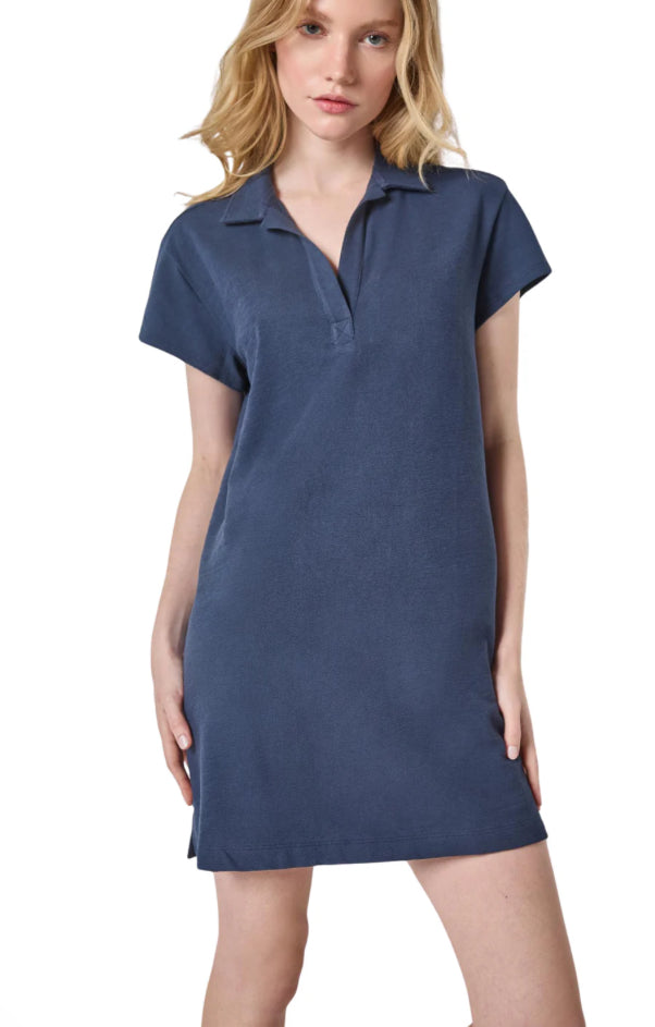 Textured Terry Tunic Dress in Navy by Lilla P