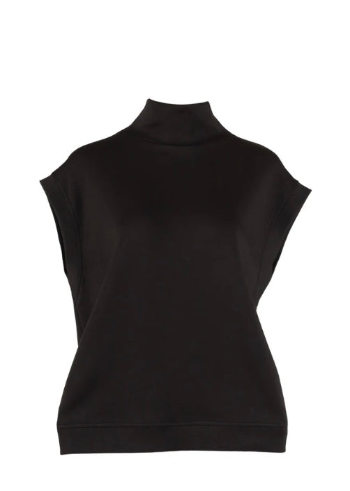 Butter Modal Oversized Mock Neck Capped Sleeve Top (Elison/10901) in Black by P Cill