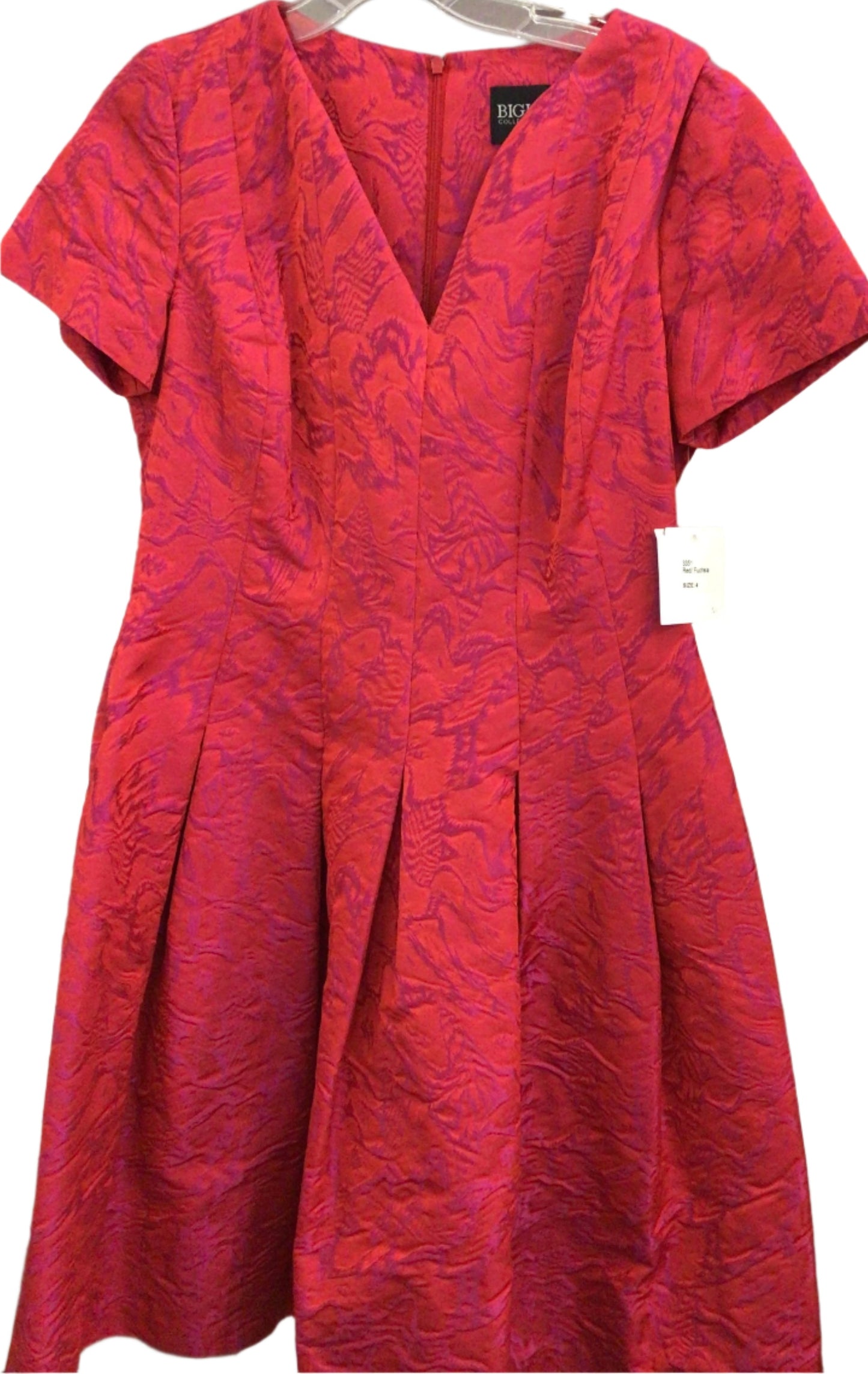 V Neck Silk Dress in Red/Fuchsia by Bigio