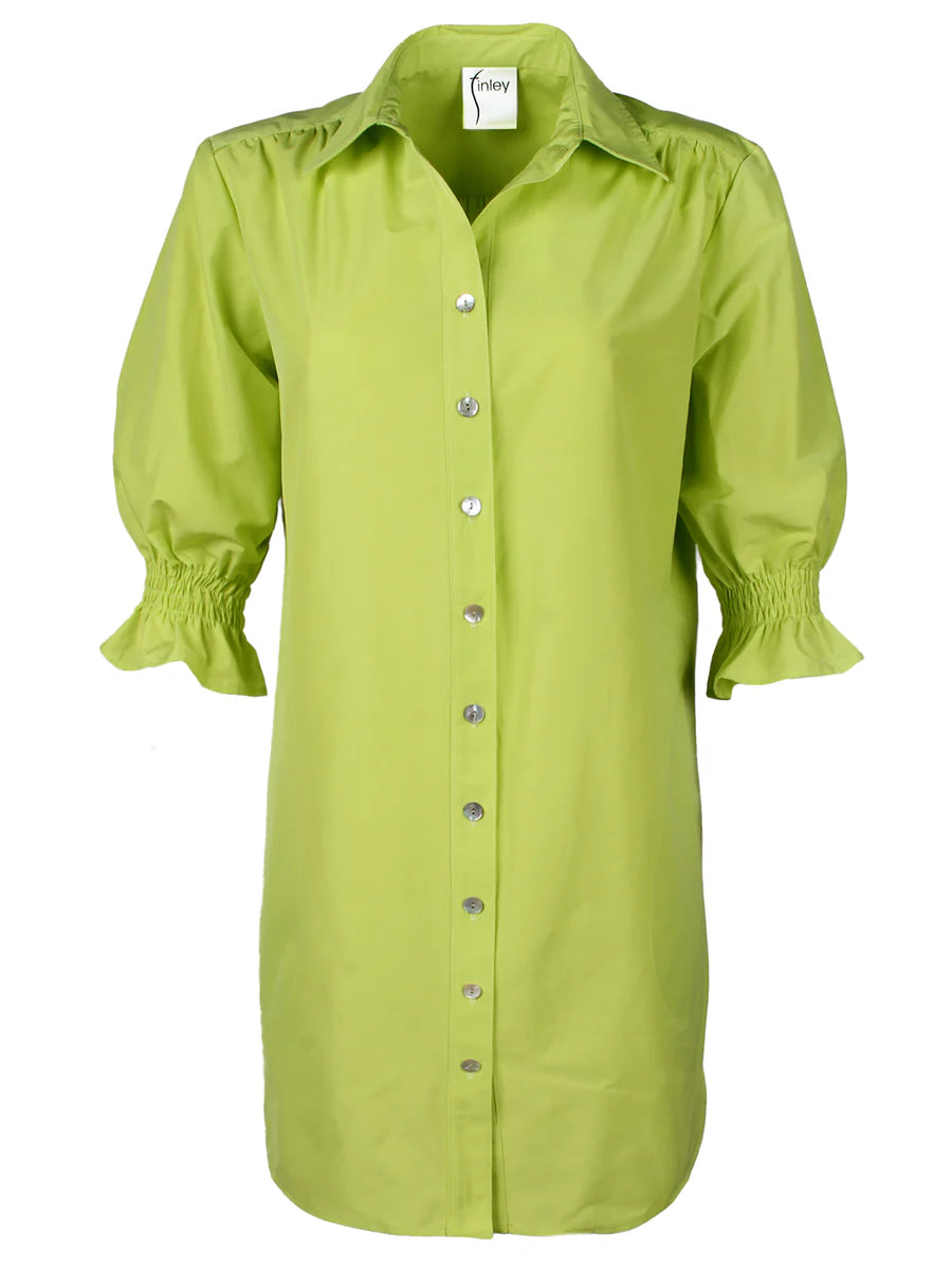 Miller Shirt Dress in Techy Taffeta in Neon Green