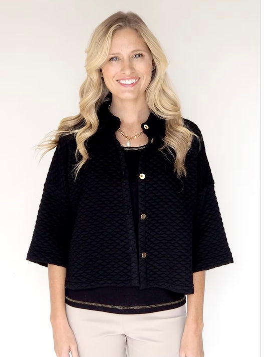 Short Quilted Jacket in Black by ILinen