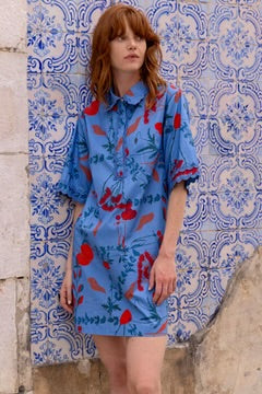 Mini Collared Shirt Dress in Bartram Blue by Oliphant