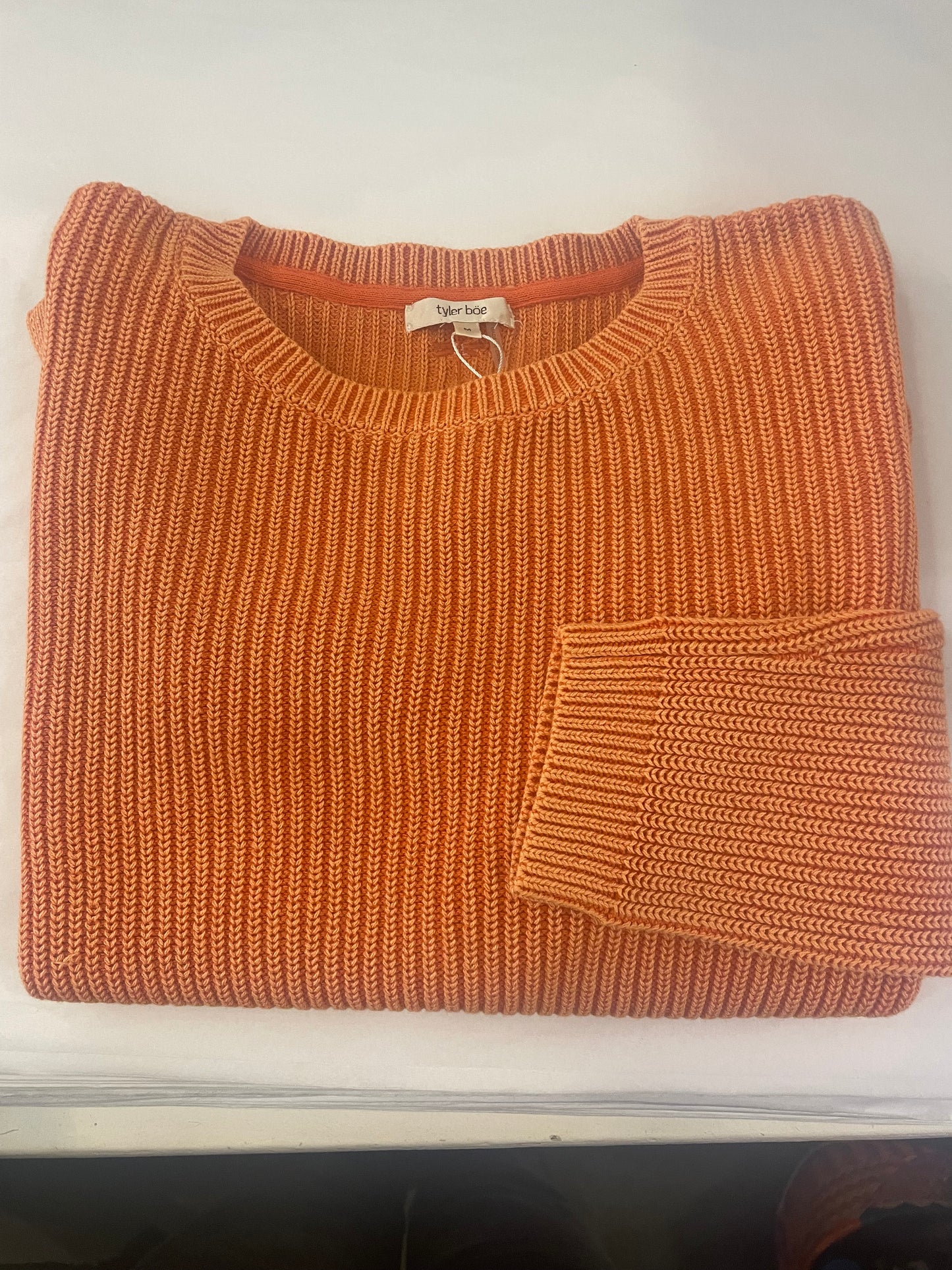 Mineral Wash Crew Neck Sweater in Mandarin Orange Sweater by Tyler Boe