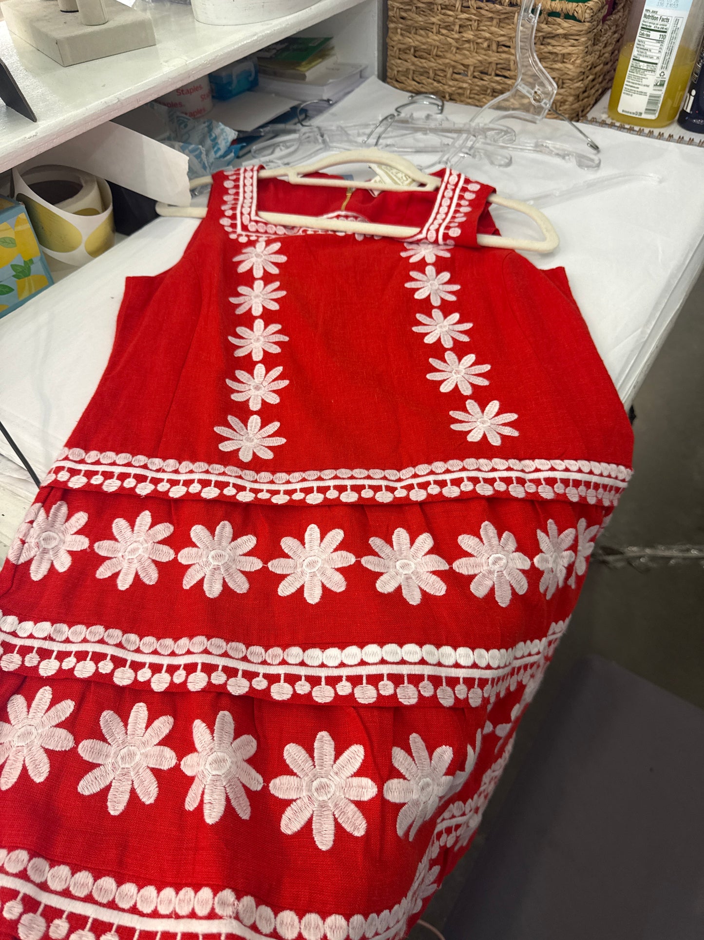 STS Sale Red Linen Dress SP25121