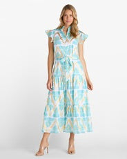 Mirabella Dress in Gilded Flora Light Aqua by Jude Connally