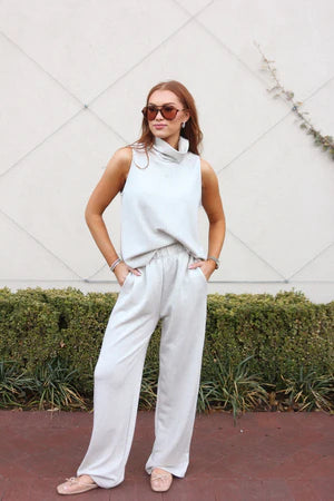 Solid Scuba Mock Seam Sleeveless Top in Light Blue by Karlie