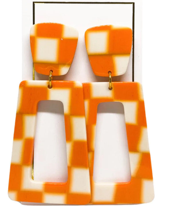 Kennedy Orange Checkered Earrings by Linny Co