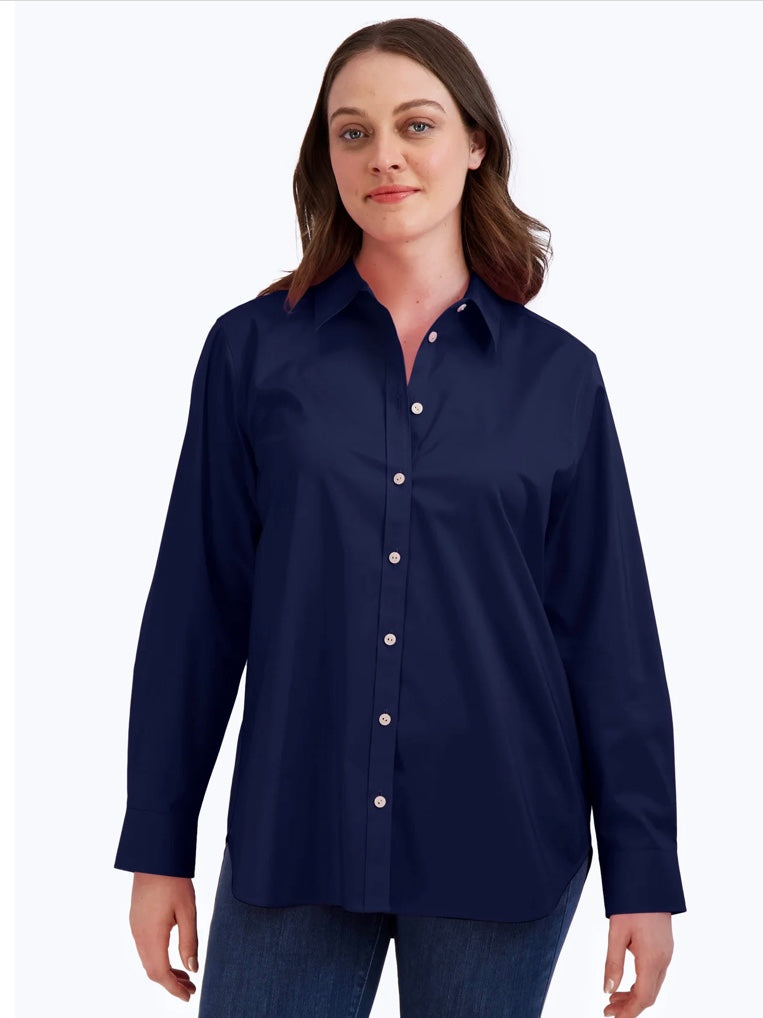 Boyfriend Stretch No Iron Tunic in Navy by Foxcroft NYC,