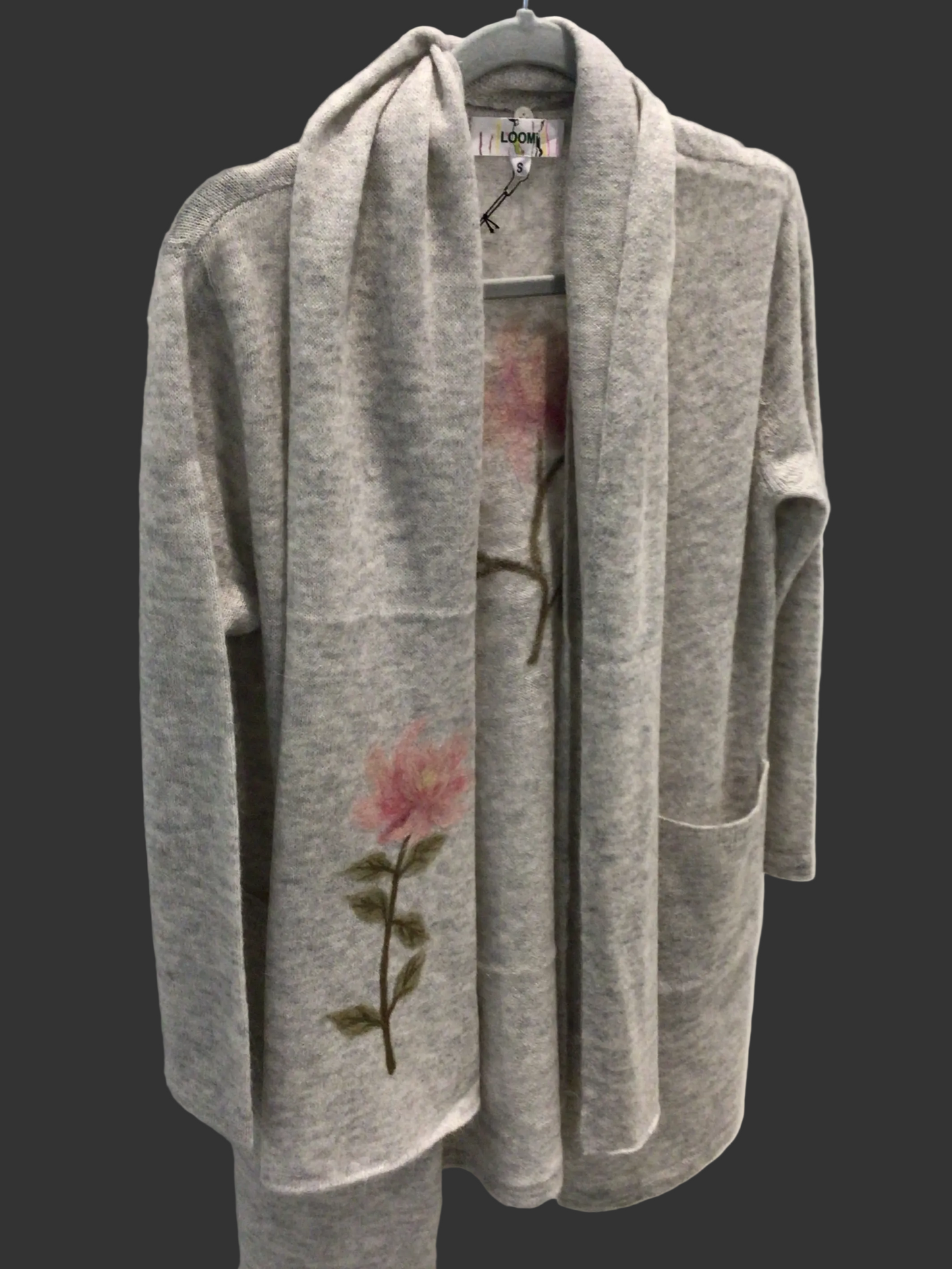 Scarf Coat with Rose Motif in Morning Fog by LOOMi