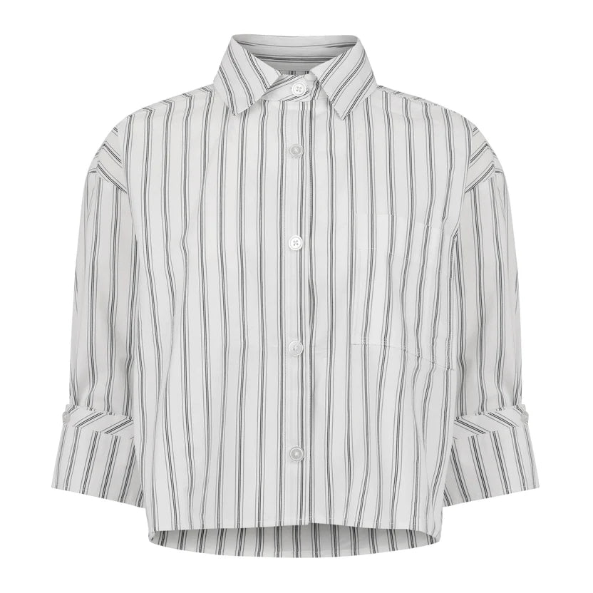 GRAYSON CROPPED BOYFRIEND Shirt in Winter White/Stone by Born a Kennedy